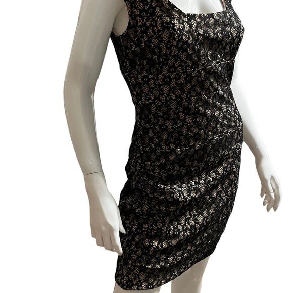 Sangria Mini Black Dress Lace Square Neckline size for 4 - Picture 4 of 13